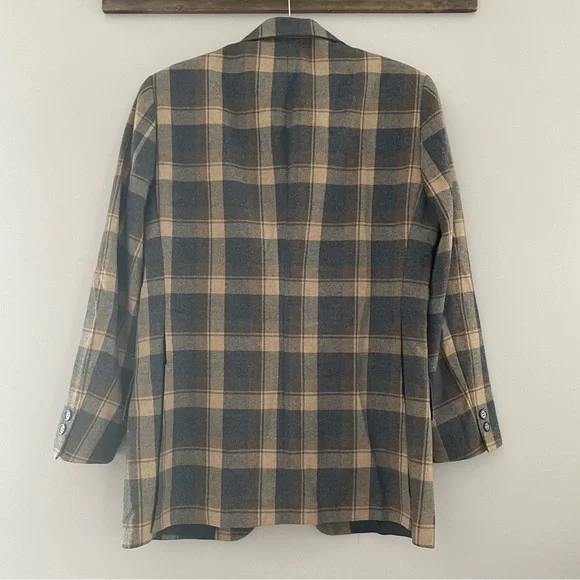 VINTAGE 70’s JOHNNY CARSON Wool Plaid Oversized Blazer Size 10 - Picture 2 of 4